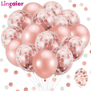 20pcs Rose Gold Mixed Confetti Balloons Birthday Party Decorations Kids Adult Baby Boy Girl Babyshower Wedding Ballons Decor 1st