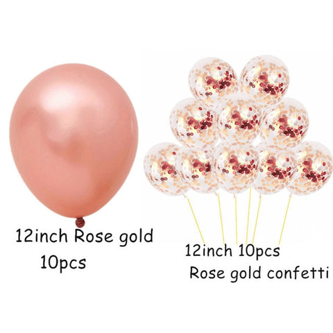 20pcs Rose Gold Mixed Confetti Balloons Birthday Party Decorations Kids Adult Baby Boy Girl Babyshower Wedding Ballons Decor 1st