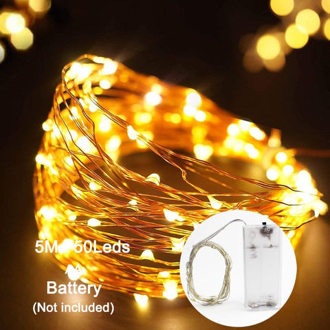 2m 5m Copper Wire LED String Lights Merry Christmas Party Decorations For Home Ornaments Tree Santa Claus 2020 Happy New Year