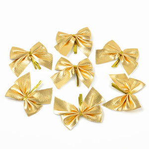 12pcs Pretty Gold Bowknots Christmas Ornament Tree Decoration Party Bowknots Baubles New Year Xmas Christmas Decoration For Home