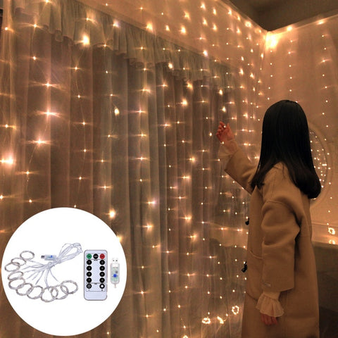 Christmas Decorations for Home 3x0.5M/ 3x2M/ 3x3M LED Curtain Copper Wire String Christmas Fairy Lights Garland New Year 2020,Q