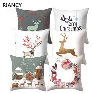 Lovely Elk Deer Christmas Cushion Cover Decorative Throw Pillow Xmas New Year Decor Home Decoration Polyester Pillowcase 40543