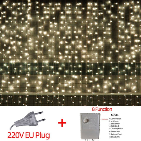 220V EU LED Christmas Light Icicle waterfall Fairy String Curtain Lights Garland Outdoor For Wedding Party Bar New Year Decor