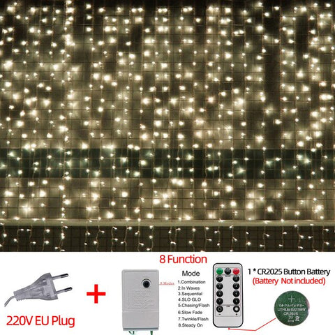 220V EU LED Christmas Light Icicle waterfall Fairy String Curtain Lights Garland Outdoor For Wedding Party Bar New Year Decor