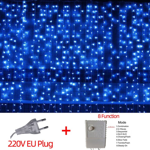 220V EU LED Christmas Light Icicle waterfall Fairy String Curtain Lights Garland Outdoor For Wedding Party Bar New Year Decor