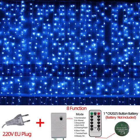 220V EU LED Christmas Light Icicle waterfall Fairy String Curtain Lights Garland Outdoor For Wedding Party Bar New Year Decor