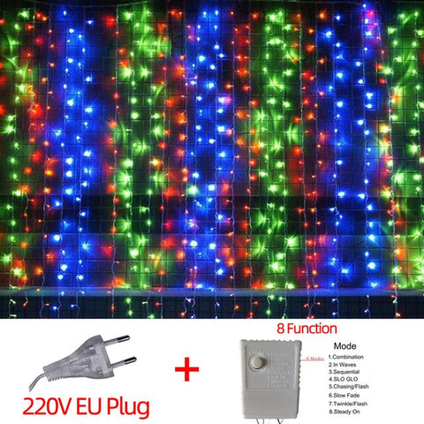 220V EU LED Christmas Light Icicle waterfall Fairy String Curtain Lights Garland Outdoor For Wedding Party Bar New Year Decor