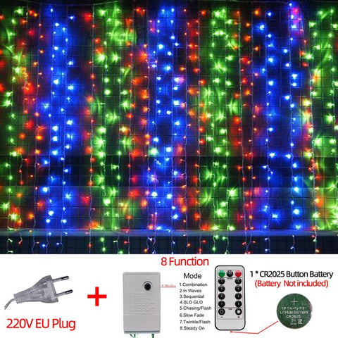 220V EU LED Christmas Light Icicle waterfall Fairy String Curtain Lights Garland Outdoor For Wedding Party Bar New Year Decor