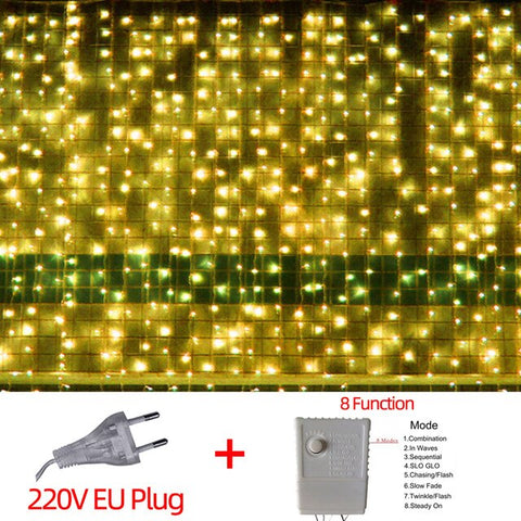 220V EU LED Christmas Light Icicle waterfall Fairy String Curtain Lights Garland Outdoor For Wedding Party Bar New Year Decor