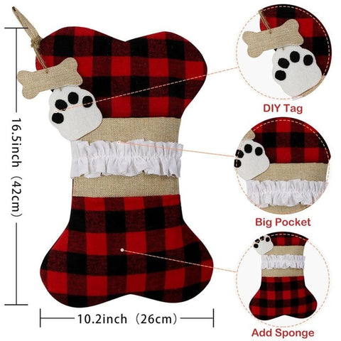 OurWarm Large Christmas Stocking Santa Claus Sock Plaid Burlap Gift Holder Christmas Tree Decoration New Year Gift Candy Bags