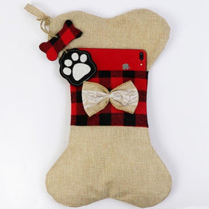 OurWarm Large Christmas Stocking Santa Claus Sock Plaid Burlap Gift Holder Christmas Tree Decoration New Year Gift Candy Bags