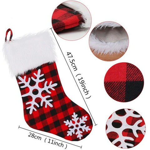 OurWarm Large Christmas Stocking Santa Claus Sock Plaid Burlap Gift Holder Christmas Tree Decoration New Year Gift Candy Bags