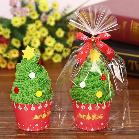 Merry Christmas Gift Cupcake Cotton Towel Natal New Year Decoration Christmas Decorations for Home Kids Children 30x30cm