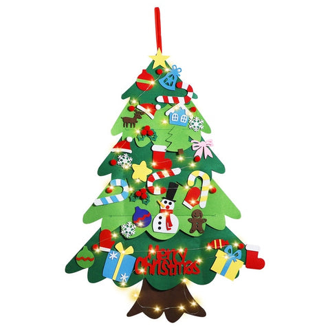 DIY Felt Christmas Tree With Light New Year Gifts Kids Toys Artificial Tree Wall Hanging Ornaments Christmas Decoration for Home