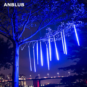 ANBLUB New Year 30cm 50cm Meteor Shower Rain 8 Tubes LED String Lights Waterproof Outdoor Christmas Decor Tree With Plug Tail