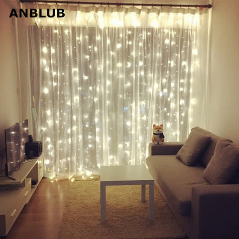 ANBLUB New Year 3M x 3M Outdoor Curtain Icicle LED String Lights 8 Modes Fairy Garland Home For Christmas Holiday Wedding Party