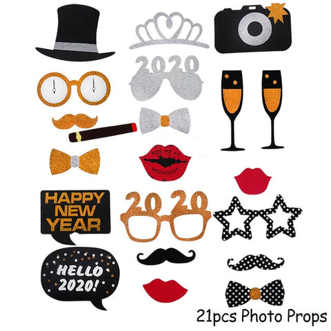 1set Happy New Year Banner and Balloons 2020 Photo Frame New Year Eve Party Decoration Navidad Merry Christmas Decor Supplies