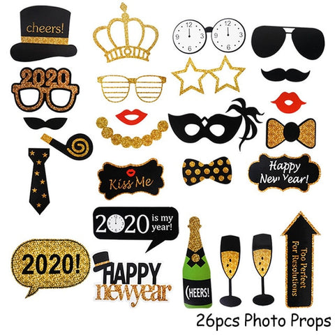 1set Happy New Year Banner and Balloons 2020 Photo Frame New Year Eve Party Decoration Navidad Merry Christmas Decor Supplies