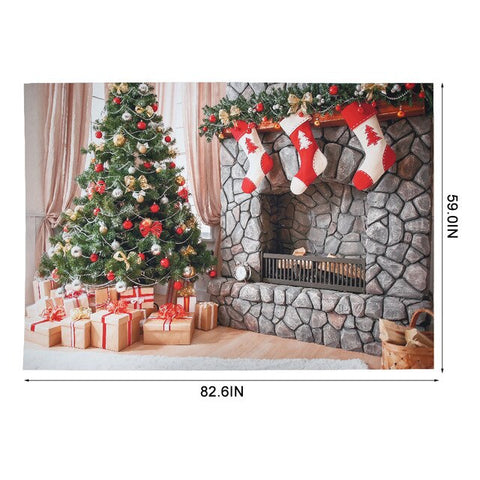 Christmas Tree White Brick Wall Backdrop Fireplace Photo Background for Party New Year Snow Gifts Baby Children Decoration