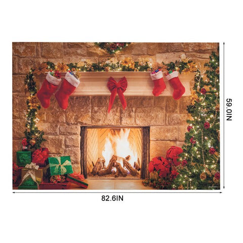 Christmas Tree White Brick Wall Backdrop Fireplace Photo Background for Party New Year Snow Gifts Baby Children Decoration