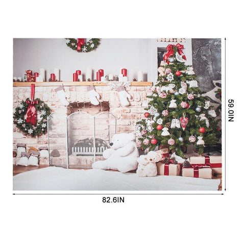 Christmas Tree White Brick Wall Backdrop Fireplace Photo Background for Party New Year Snow Gifts Baby Children Decoration