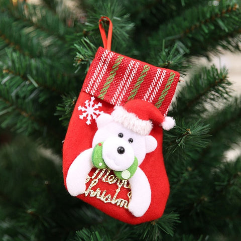 1PC Christmas Stockings Hanging Christmas Tree Decoration Ornaments New Year Candy Bag Gifts Socks Stocking Xmas Ornament