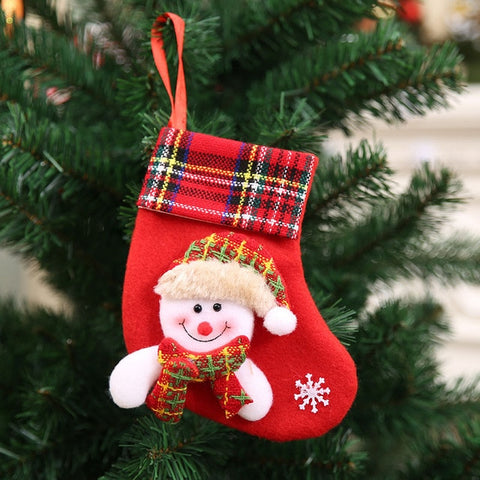 1PC Christmas Stockings Hanging Christmas Tree Decoration Ornaments New Year Candy Bag Gifts Socks Stocking Xmas Ornament