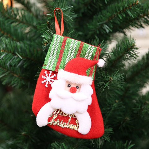 1PC Christmas Stockings Hanging Christmas Tree Decoration Ornaments New Year Candy Bag Gifts Socks Stocking Xmas Ornament