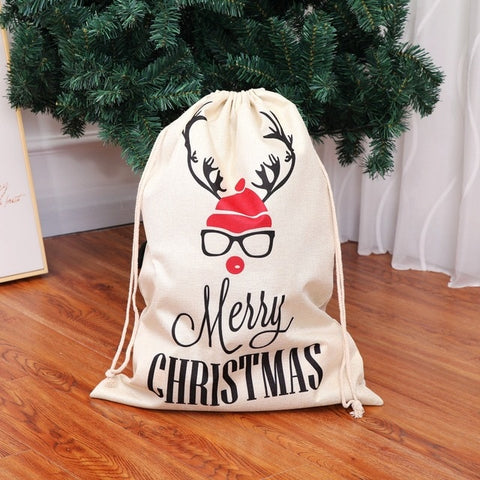 OUYXR 1Pc Large Christmas Santa Sack Deer Drawstring Canvas Santa Bag New Year Christmas Decorations for Home Stockings Gift Bag