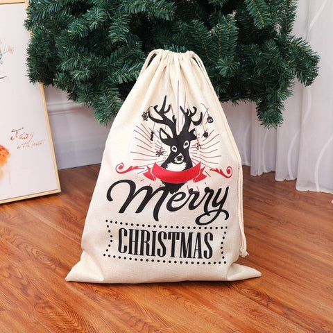 OUYXR 1Pc Large Christmas Santa Sack Deer Drawstring Canvas Santa Bag New Year Christmas Decorations for Home Stockings Gift Bag