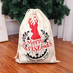 OUYXR 1Pc Large Christmas Santa Sack Deer Drawstring Canvas Santa Bag New Year Christmas Decorations for Home Stockings Gift Bag