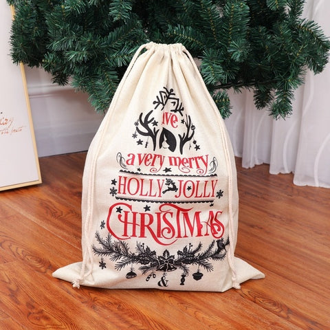 OUYXR 1Pc Large Christmas Santa Sack Deer Drawstring Canvas Santa Bag New Year Christmas Decorations for Home Stockings Gift Bag