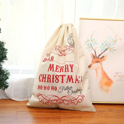 OUYXR 1Pc Large Christmas Santa Sack Deer Drawstring Canvas Santa Bag New Year Christmas Decorations for Home Stockings Gift Bag