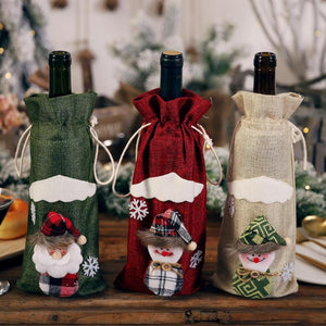 Wine Bottle Cover New Year Snowman Stocking Gift Holders Creative Cartoon Red Wine Bottle Cover Bag Christmas Dinner Table Decor