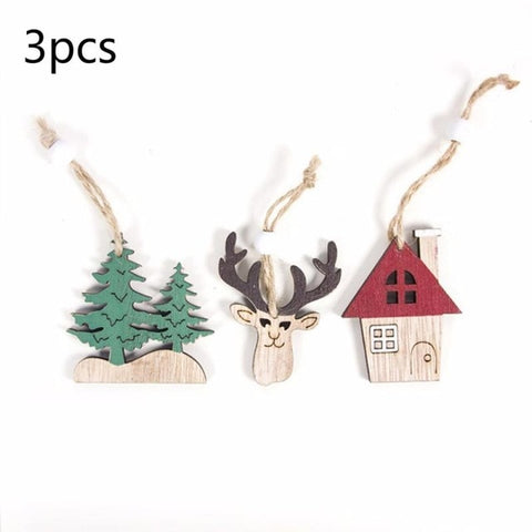 44 Styles Natural Wooden Christmas Tree Pendant Xmas Navidad Ornaments DIY Craft New Year Gifts Christmas Decoration for Home