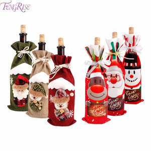 FengRise Christmas Wine Bottle Decoration Santa Claus Bottle Cover Christmas Stockings Gift Holders Xmas Tableware New Year Gift