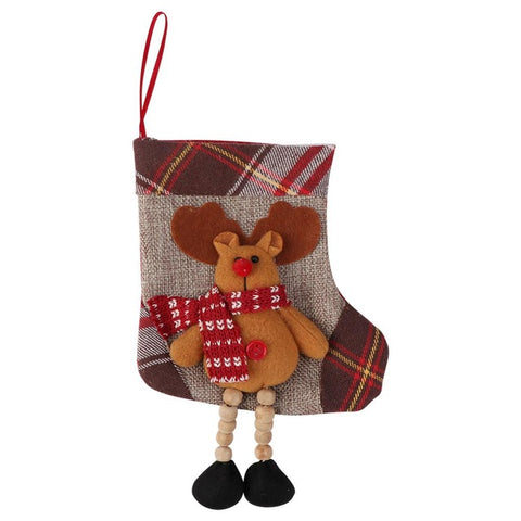 OurWarm Large Christmas Stocking Santa Claus Sock Plaid Burlap Gift Holder Christmas Tree Decoration New Year Gift Candy Bags