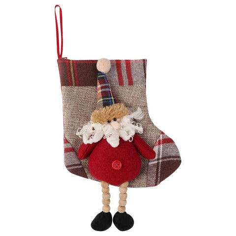 OurWarm Large Christmas Stocking Santa Claus Sock Plaid Burlap Gift Holder Christmas Tree Decoration New Year Gift Candy Bags