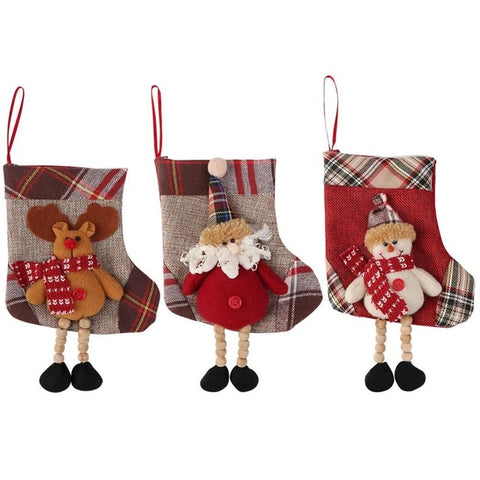 OurWarm Large Christmas Stocking Santa Claus Sock Plaid Burlap Gift Holder Christmas Tree Decoration New Year Gift Candy Bags