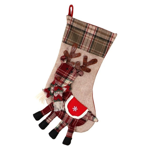 OurWarm Large Christmas Stocking Santa Claus Sock Plaid Burlap Gift Holder Christmas Tree Decoration New Year Gift Candy Bags