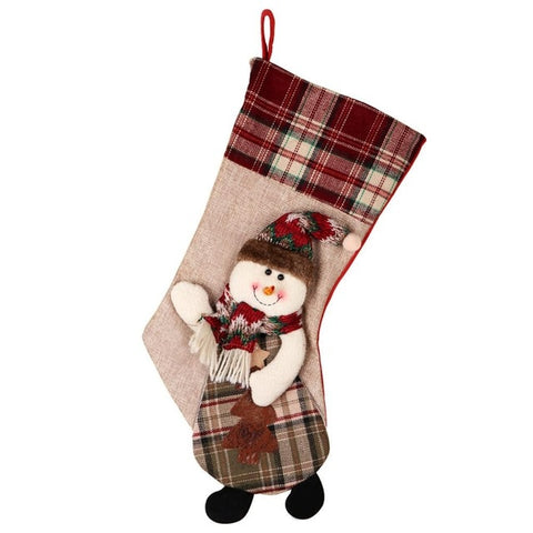 OurWarm Large Christmas Stocking Santa Claus Sock Plaid Burlap Gift Holder Christmas Tree Decoration New Year Gift Candy Bags