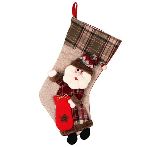 OurWarm Large Christmas Stocking Santa Claus Sock Plaid Burlap Gift Holder Christmas Tree Decoration New Year Gift Candy Bags